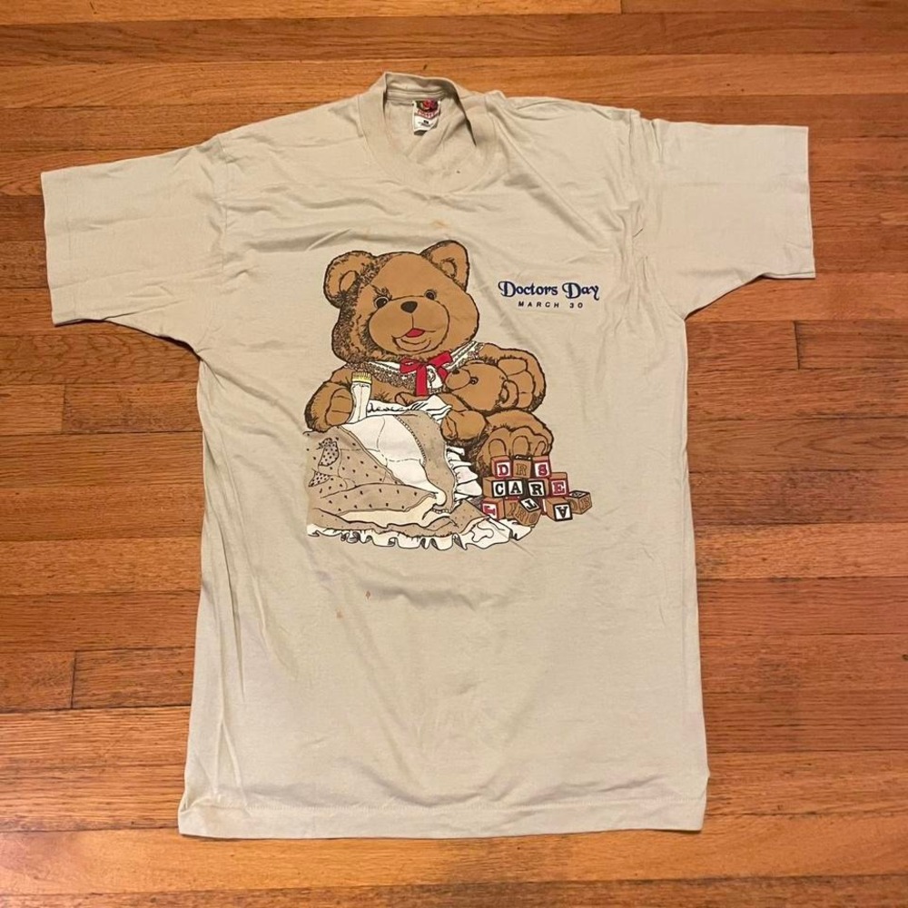 VTG 90s Doctors Day teddy bear blocks medical care event tee shirt XL USA‎ brown